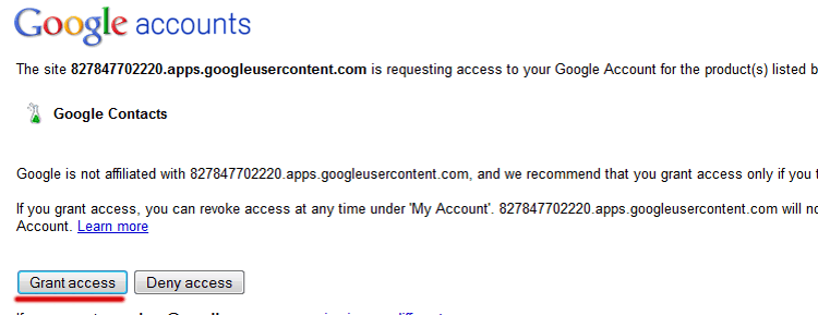 Google Contacts API - step 4