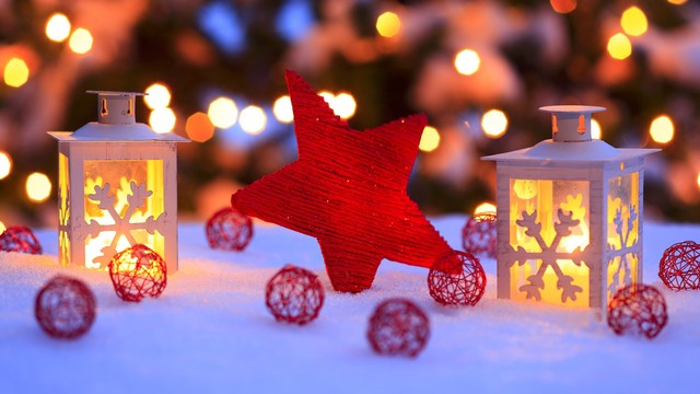 Christmas decorations in the snow